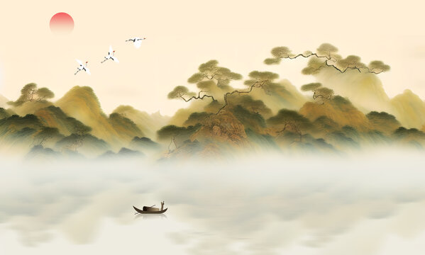 青松江山圖