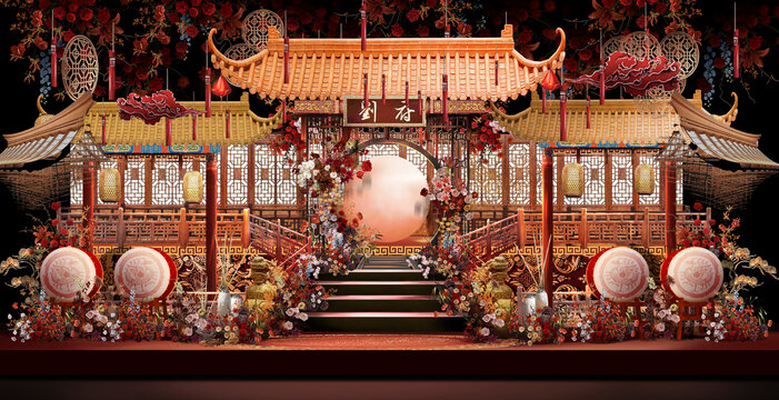 中式婚礼手绘效果图