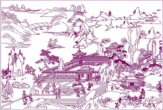 中式宫廷山水图