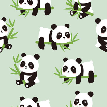 手繪卡通熊貓嬰童四方連續(xù)圖案