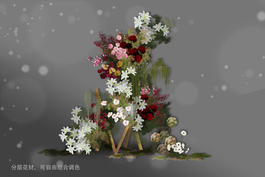 復(fù)古暗紅綠花藝竹架構(gòu)