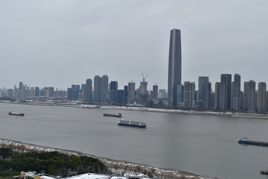 武汉武昌长江天际线风光雪景