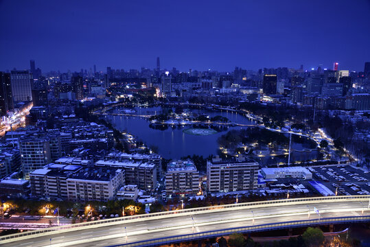武汉紫阳湖城市风光夜景