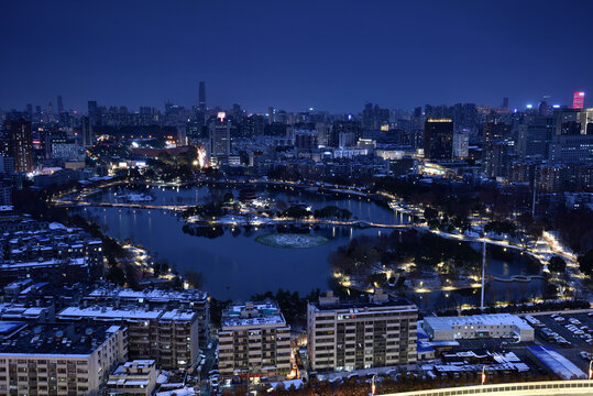 武汉紫阳湖城市风光夜景
