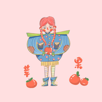 卡通可愛(ài)蘋(píng)果女孩擬人化