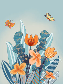 藍(lán)色肌理插畫(huà)花花