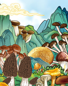 山珍菌菇插畫