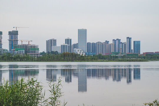 水面城市建筑倒影