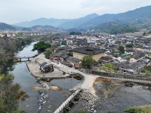 航拍福建土楼云水谣