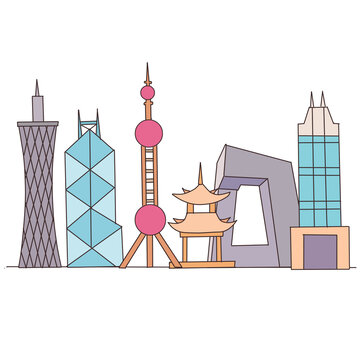 手繪卡通描邊插畫城市免摳元素