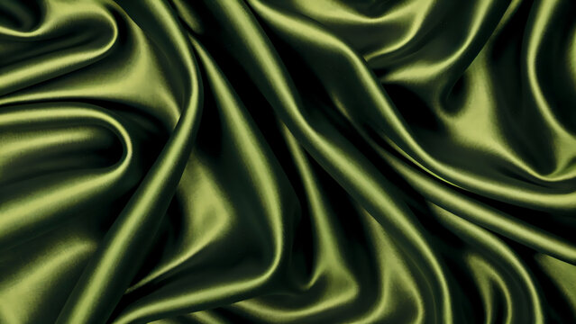 绿色褶皱丝绸布料纹理