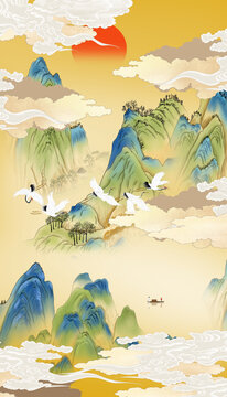 新中式玄關(guān)國(guó)潮山水