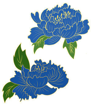 牡丹花卉线条蓝色