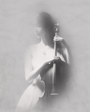 拉提琴的少女素描