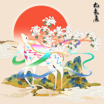 國潮梅花鹿插畫