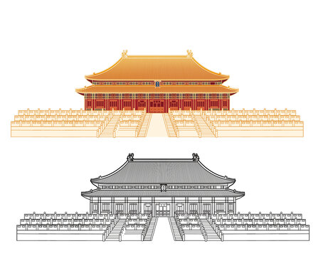 故宫太和殿建筑插画