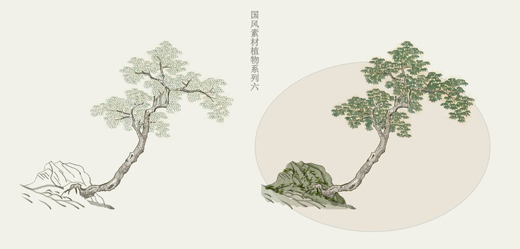 国画风植物绿树