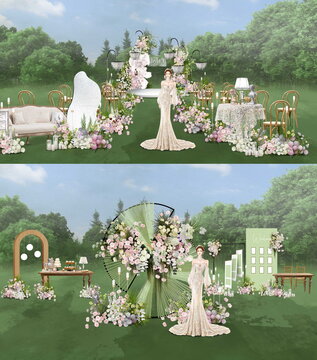 小眾戶外白綠草坪婚禮效果圖