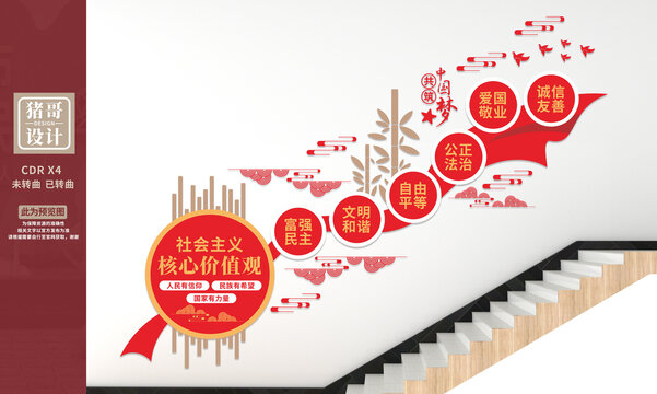 社會主義核心價值觀樓梯文化墻