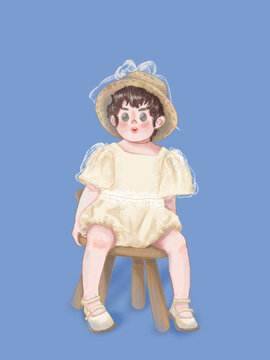 卡通水彩可愛女孩