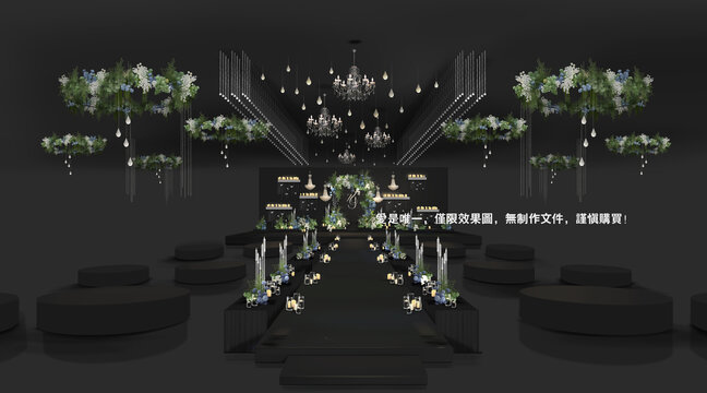 韩式蓝绿花艺婚礼宴会厅效果图