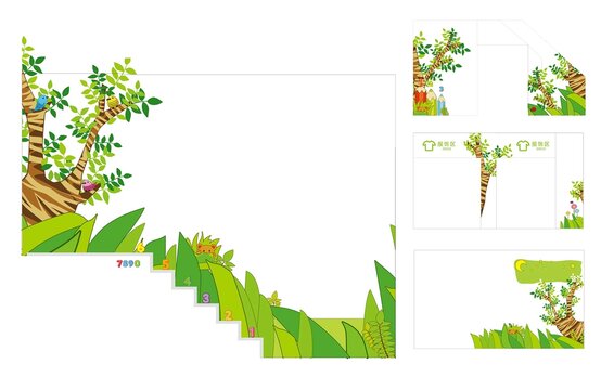 夏天绿色树走廊墙贴墙绘