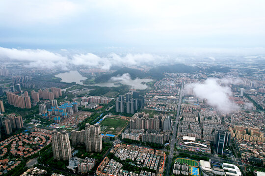 高空航拍顺德大良风光