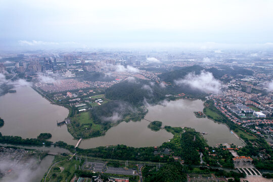 高空航拍顺德大良城市风光