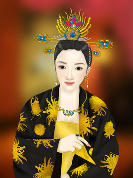 手绘插画古代女皇陛下