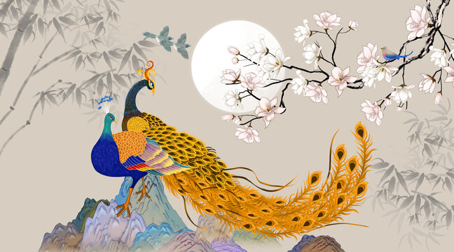 新中式花鳥背景墻