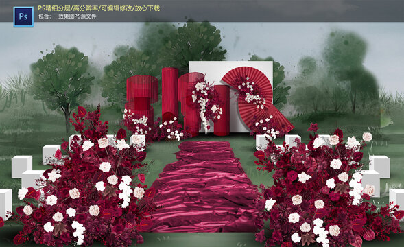 紅色戶外婚禮舞臺(tái)