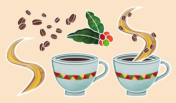 香浓咖啡素材集合 咖啡豆果实与香醇咖啡