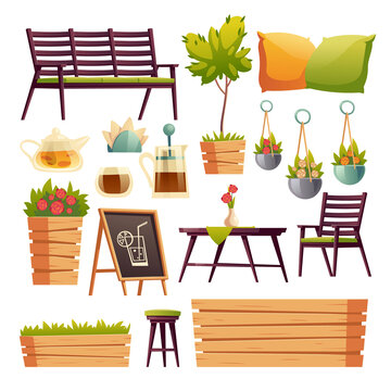 餐厅或户外咖啡厅家具与植栽元素