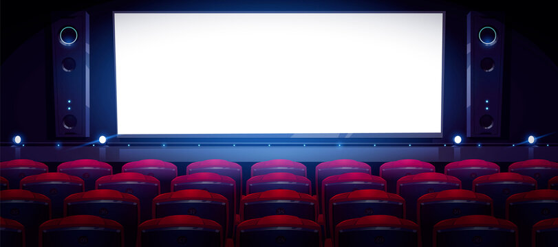 空荡荡的电影院大厅与发光白色屏幕背景
