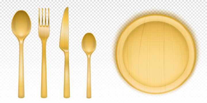 木制圆型托盘与餐具插图
