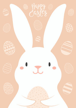 可爱兔子抱着复活节彩蛋　复活节卡通海报