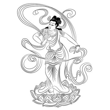 敦煌絲周之路佛祖人物線描