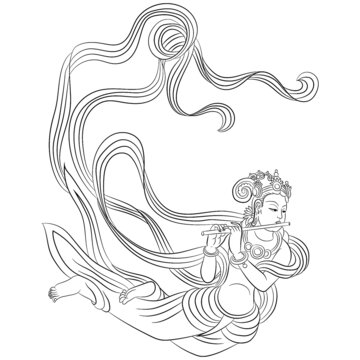 敦煌飛天人物矢量白描