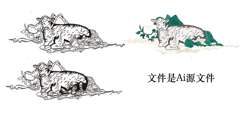 手繪羊矢量插畫