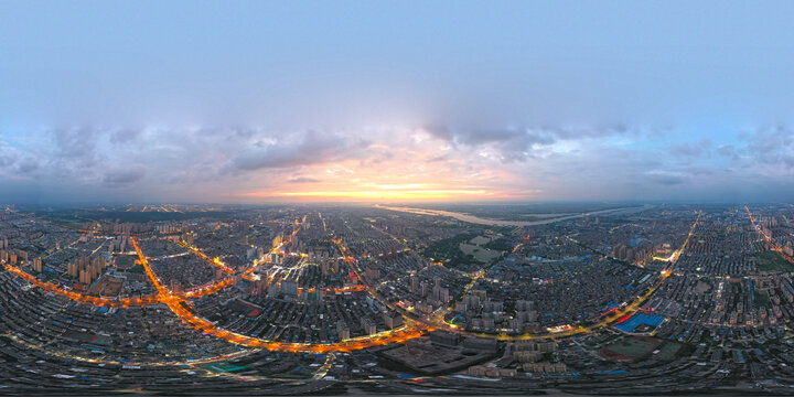 航拍城市傍晚天空全景