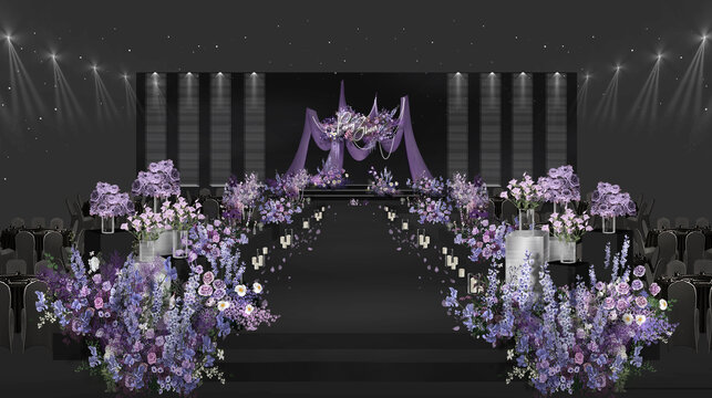紫色简约舞台效果图