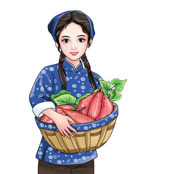 農(nóng)家女地瓜紅薯插畫