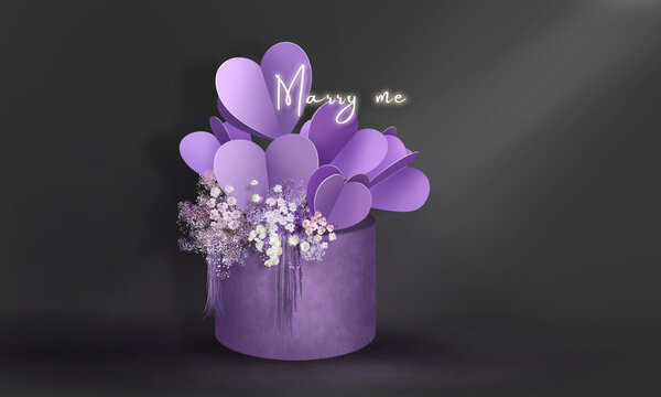 粉紫色系手绘花盒素材