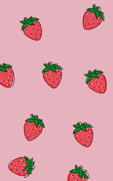 甜美草莓描边背景插画