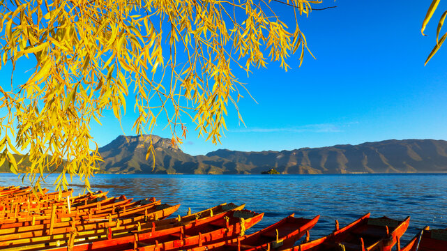 云南丽江泸沽湖秋景