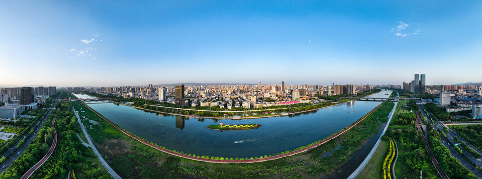 山西太原市汾河景区两岸风光