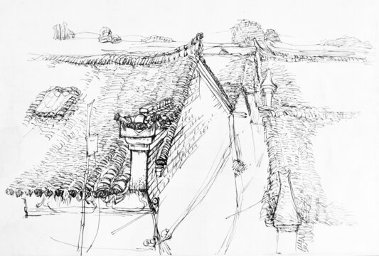 風景速寫素描作品寫生場景