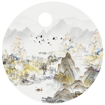 圓形國(guó)畫(huà)山水