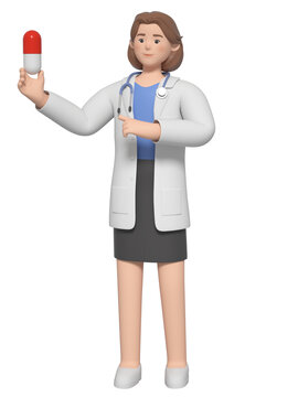 講解膠囊的3D卡通女醫(yī)生