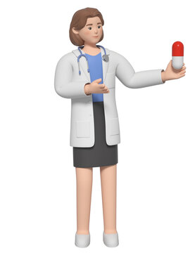 拿胶囊的3D卡通女医生